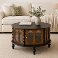 31.5" Round Wooden Coffee Table With Storage