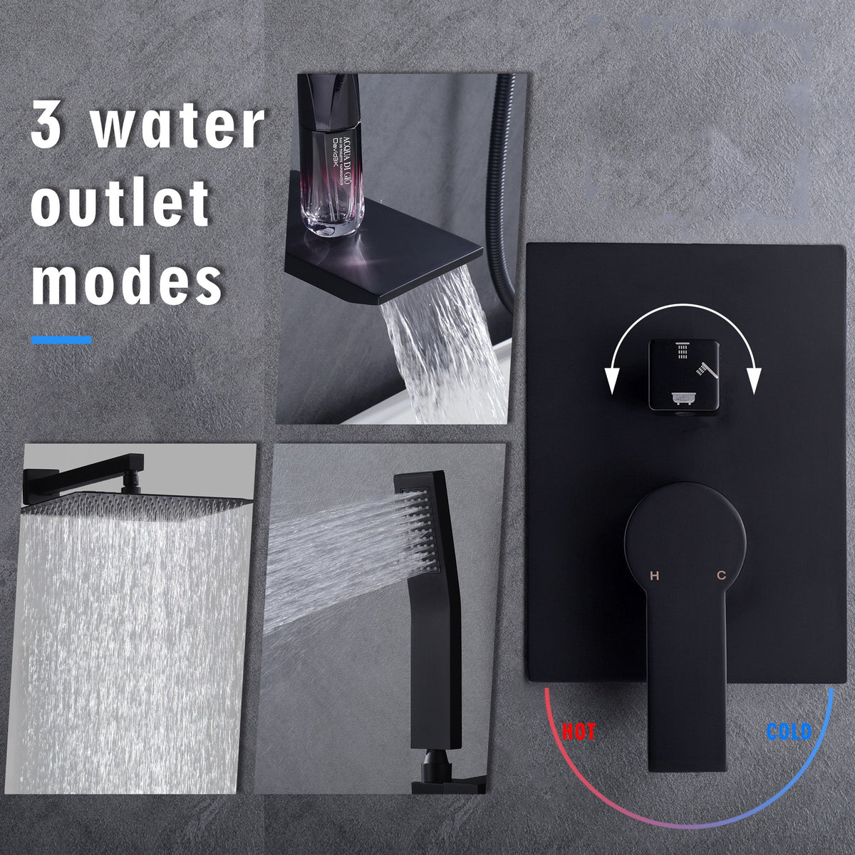 Black Shower System with Tub Spout