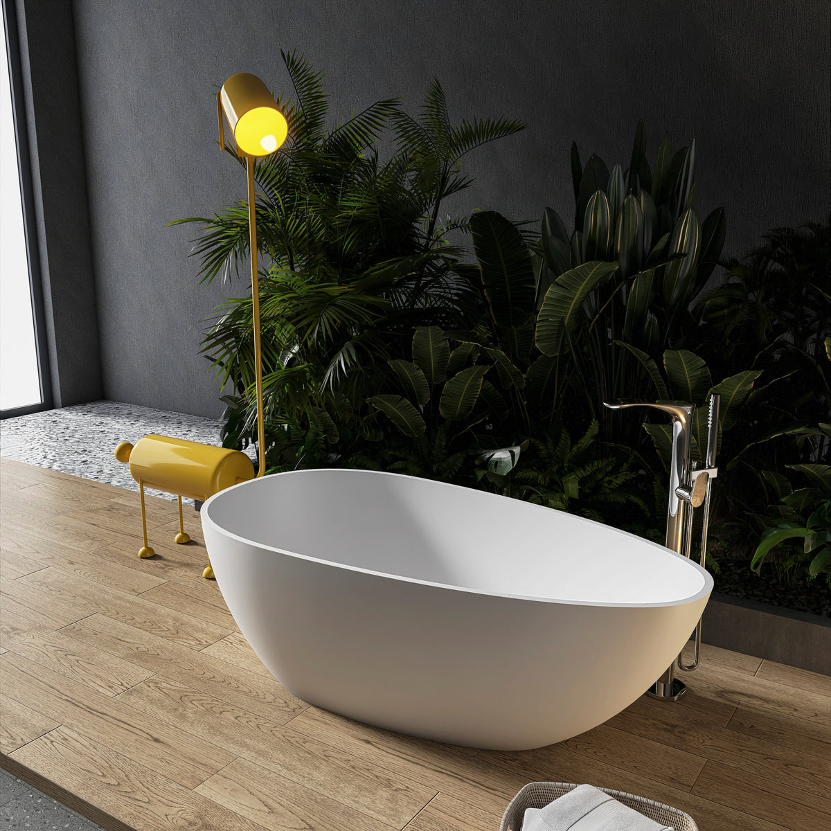 59 Inch Freestanding Egg Shape Solid Surface Bathtub