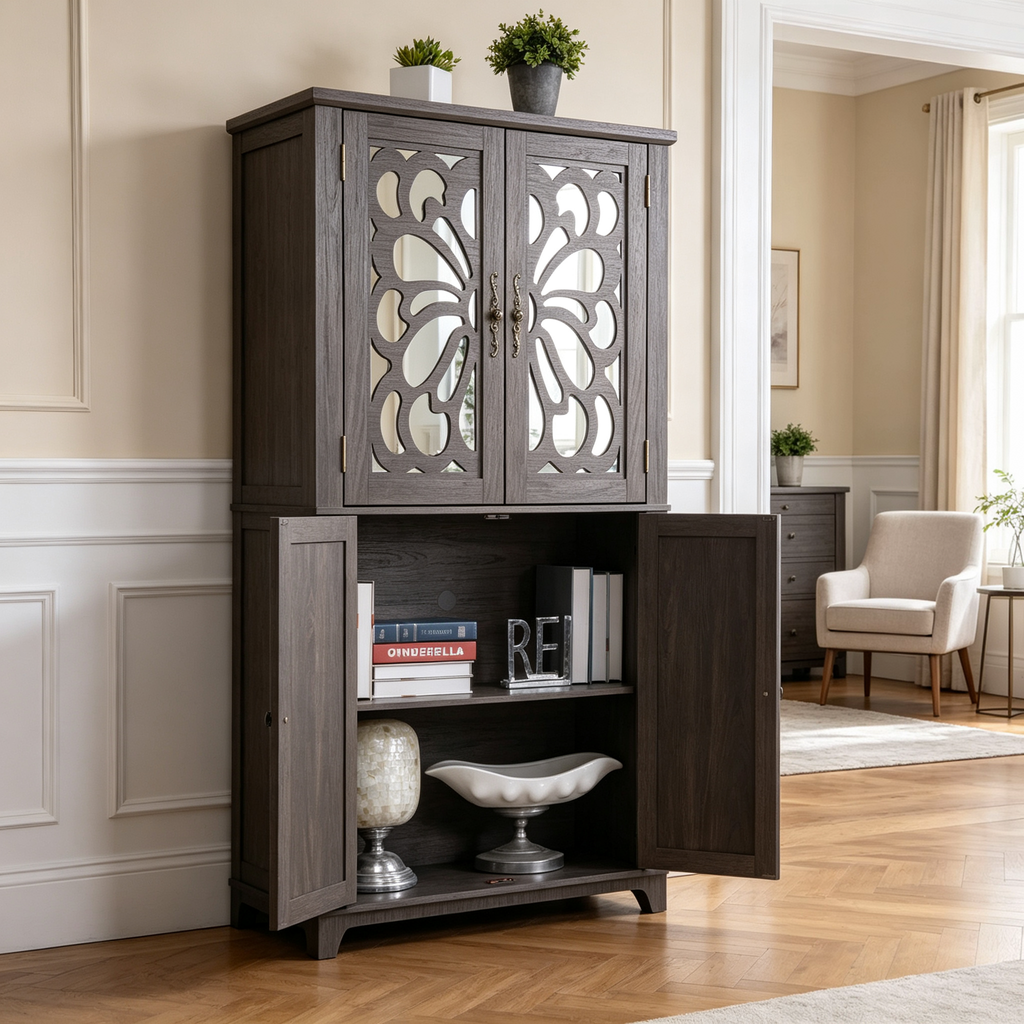 Display Sideboard Buffet with 4 Acrylic Mirrored Doors