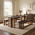 Walnut-Colored Rubber Wood Dining Set with Plastic Rattan – 1 Table + 2 Benches