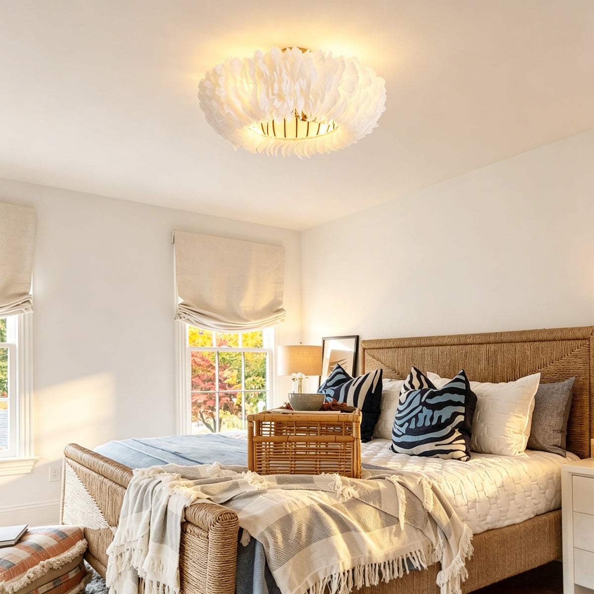 20" Feather-Dressed Caged Ceiling Fan with Remote