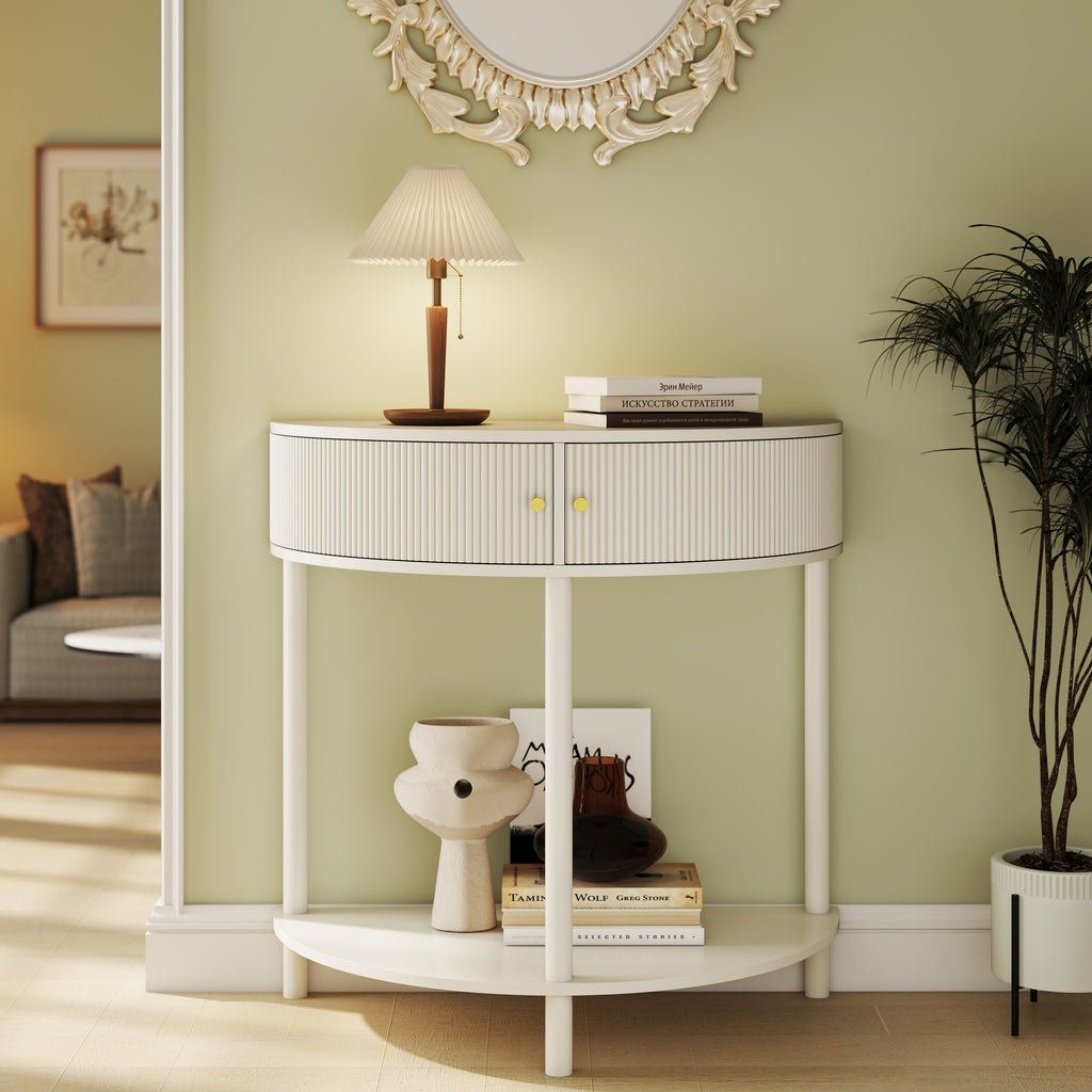Artisan-Crafted Wave-Pattern Demi-Lune Console Table