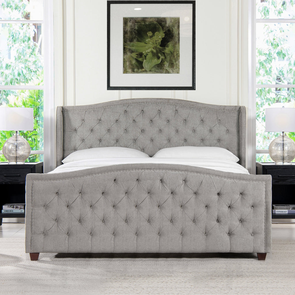 Marcella Upholstered Shelter Headboard Bed Set, King