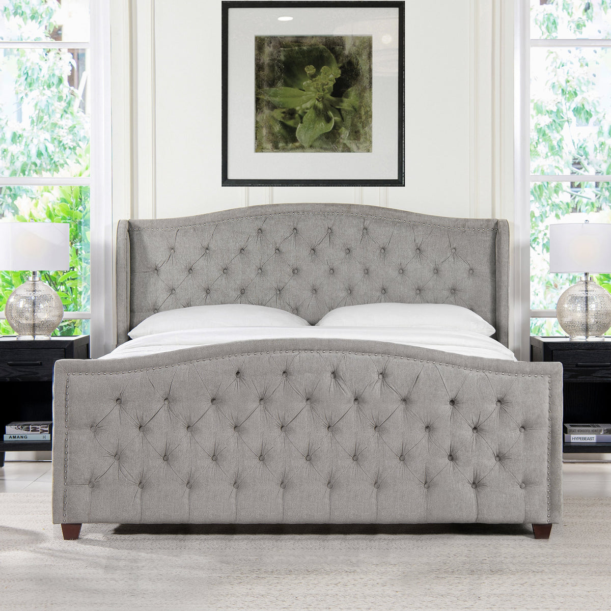 Marcella Upholstered Shelter Headboard Bed Set, King