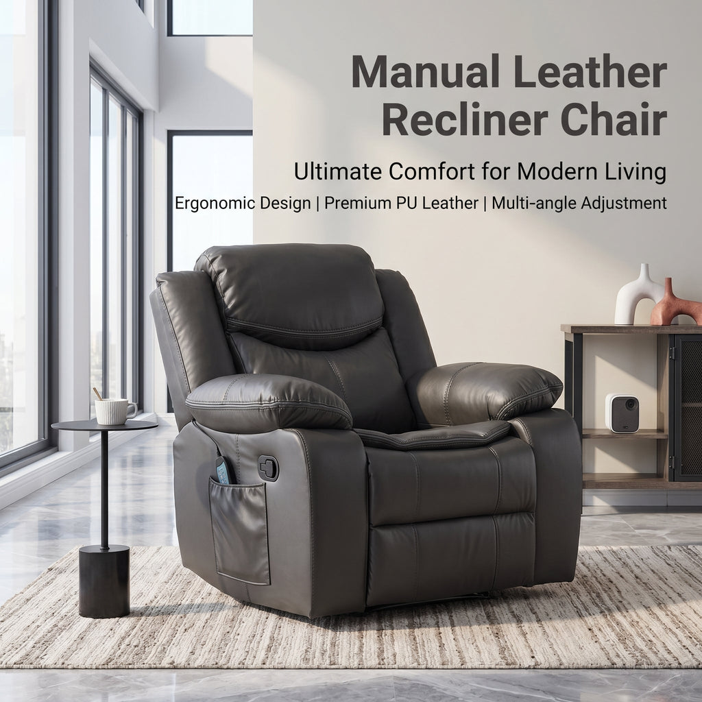 Grey Air Leather Recliner Chair With Vibration And Heating