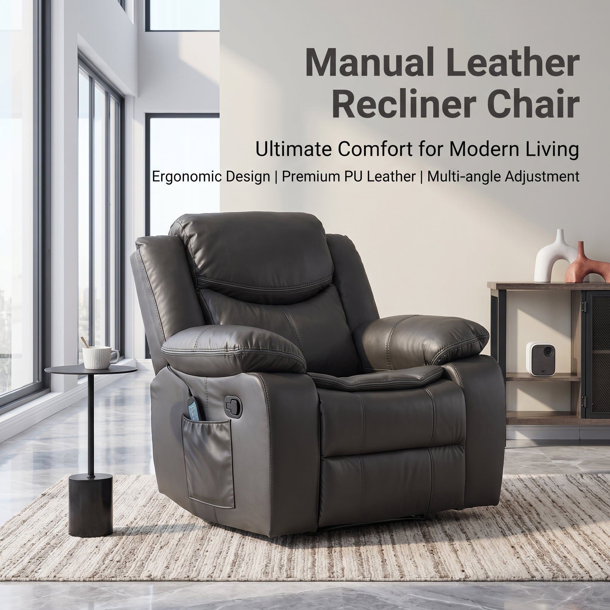 Grey Air Leather Recliner Chair With Vibration And Heating
