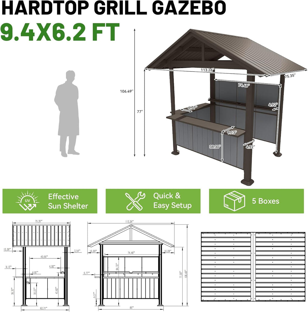9.4X6.2 FT Hardtop Grill Gazebo