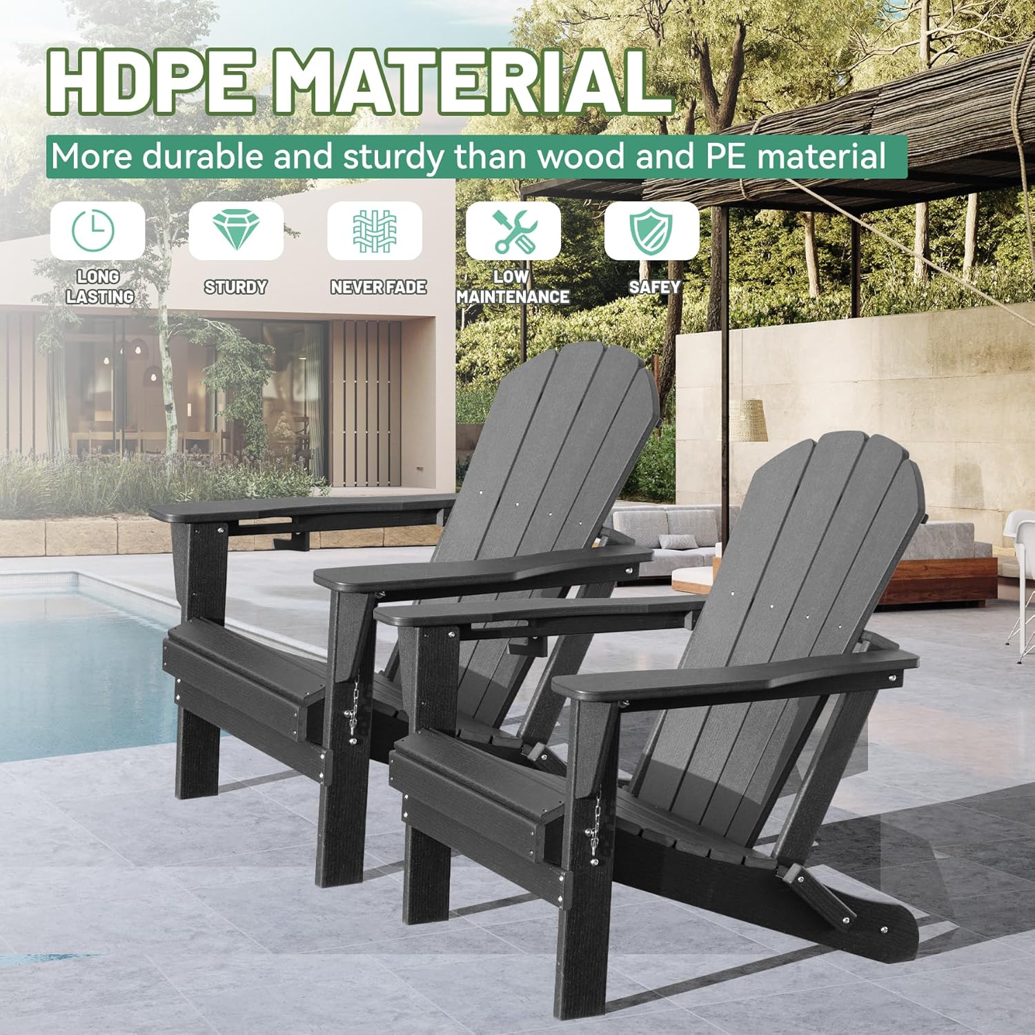 Adirondack Chairs Set of 2 - Gray Folding Outdoor Chairs