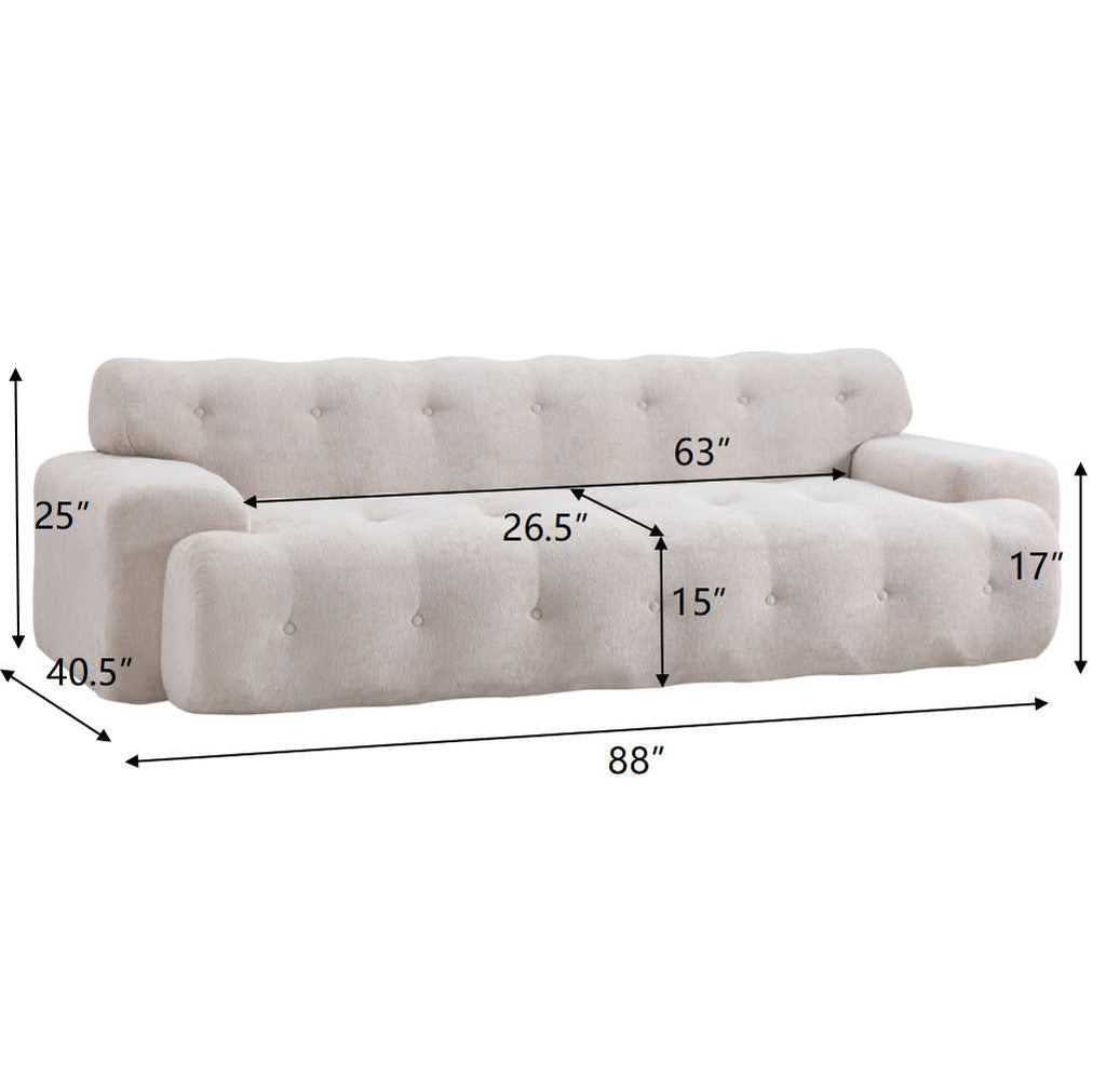 88 in. Cloud 3 Seater Chenille Sofa with Button Tufting