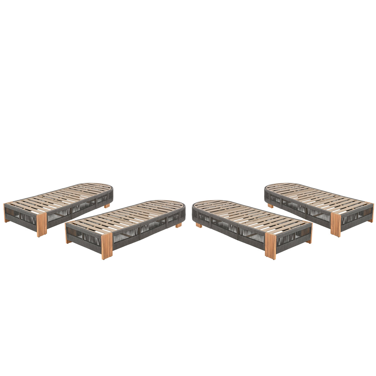 Outdoor Acacia Wood Patio Adjustable Lounge Chair Set of 4