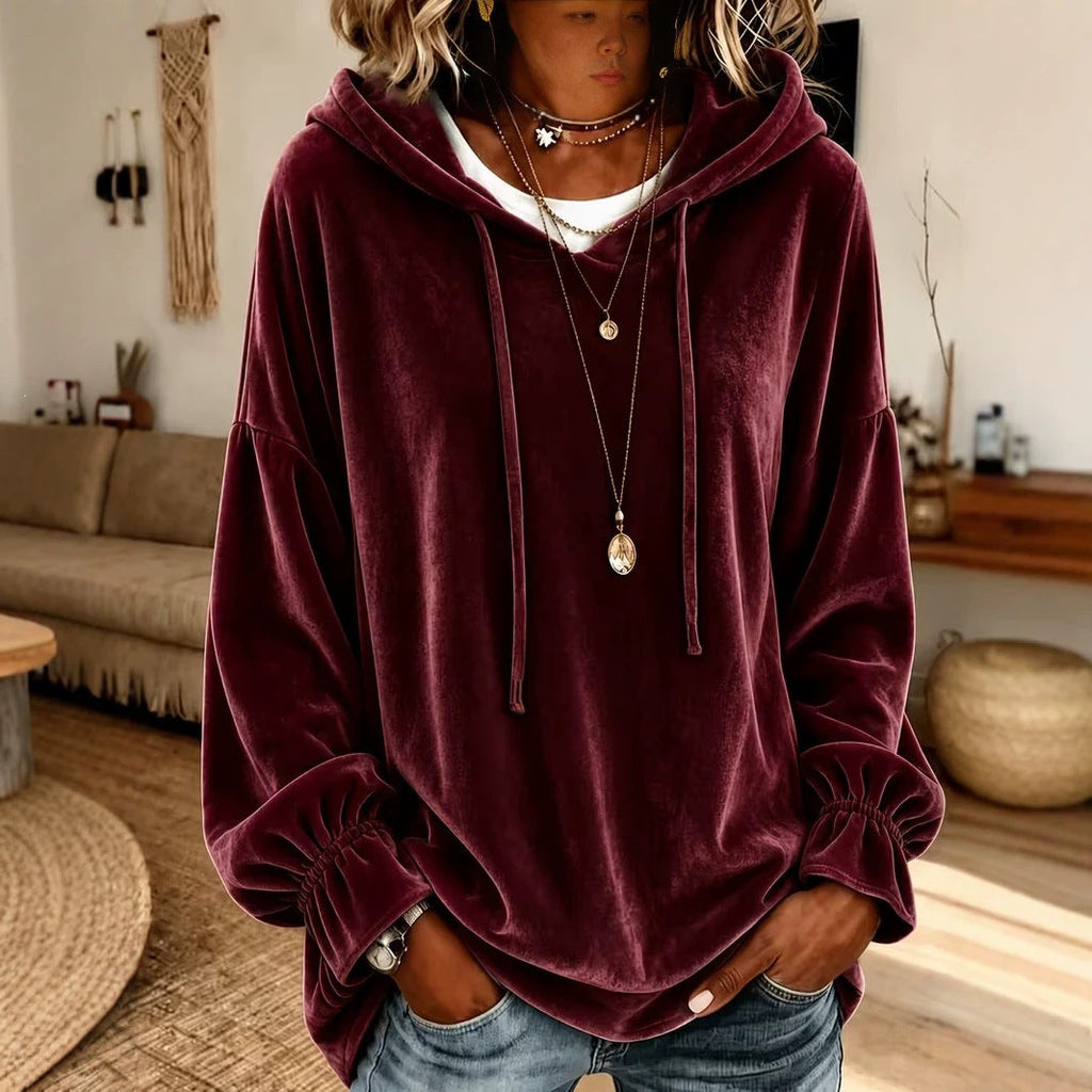 2026 European And American Women's Clothing Amazon Independent Station Hooded Sweater For Autumn And Winter Loose Drawstring Velvet Women's Clothing