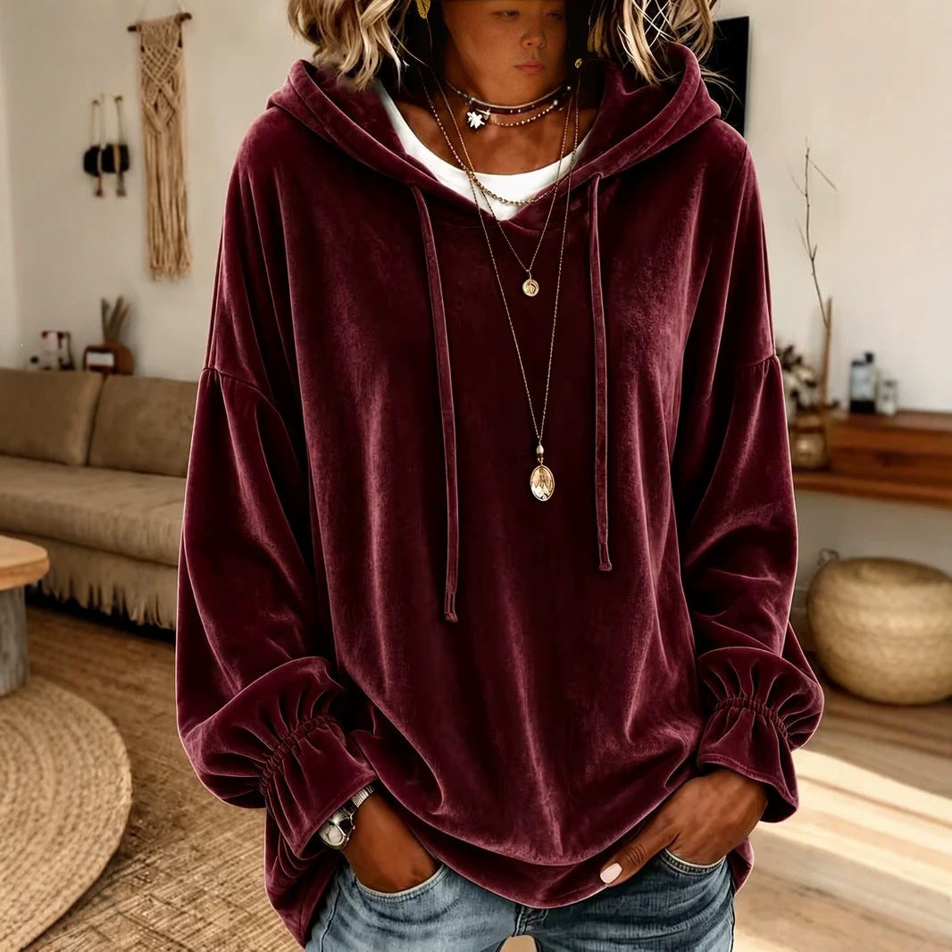 2026 European And American Women's Clothing Amazon Independent Station Hooded Sweater For Autumn And Winter Loose Drawstring Velvet Women's Clothing