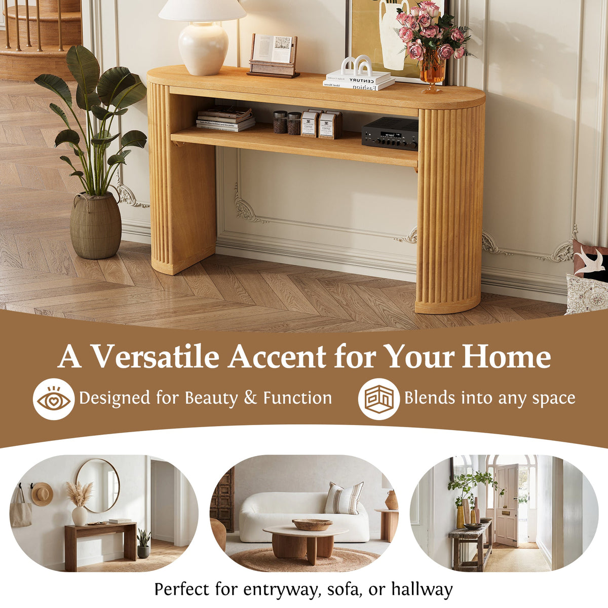 TREXM Rustic Console Table with Fluted Legs