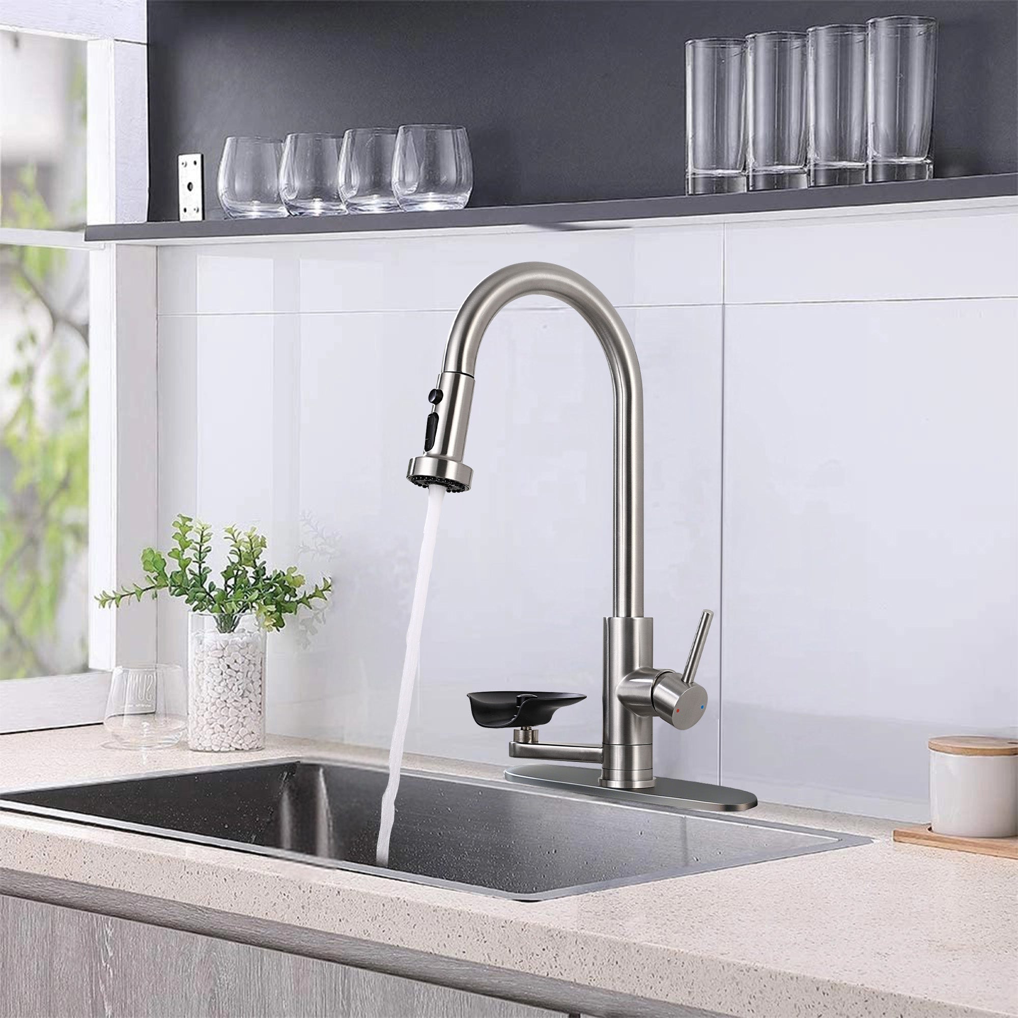 3-in-1 Kitchen Faucet with Press-Type Glass Rinser