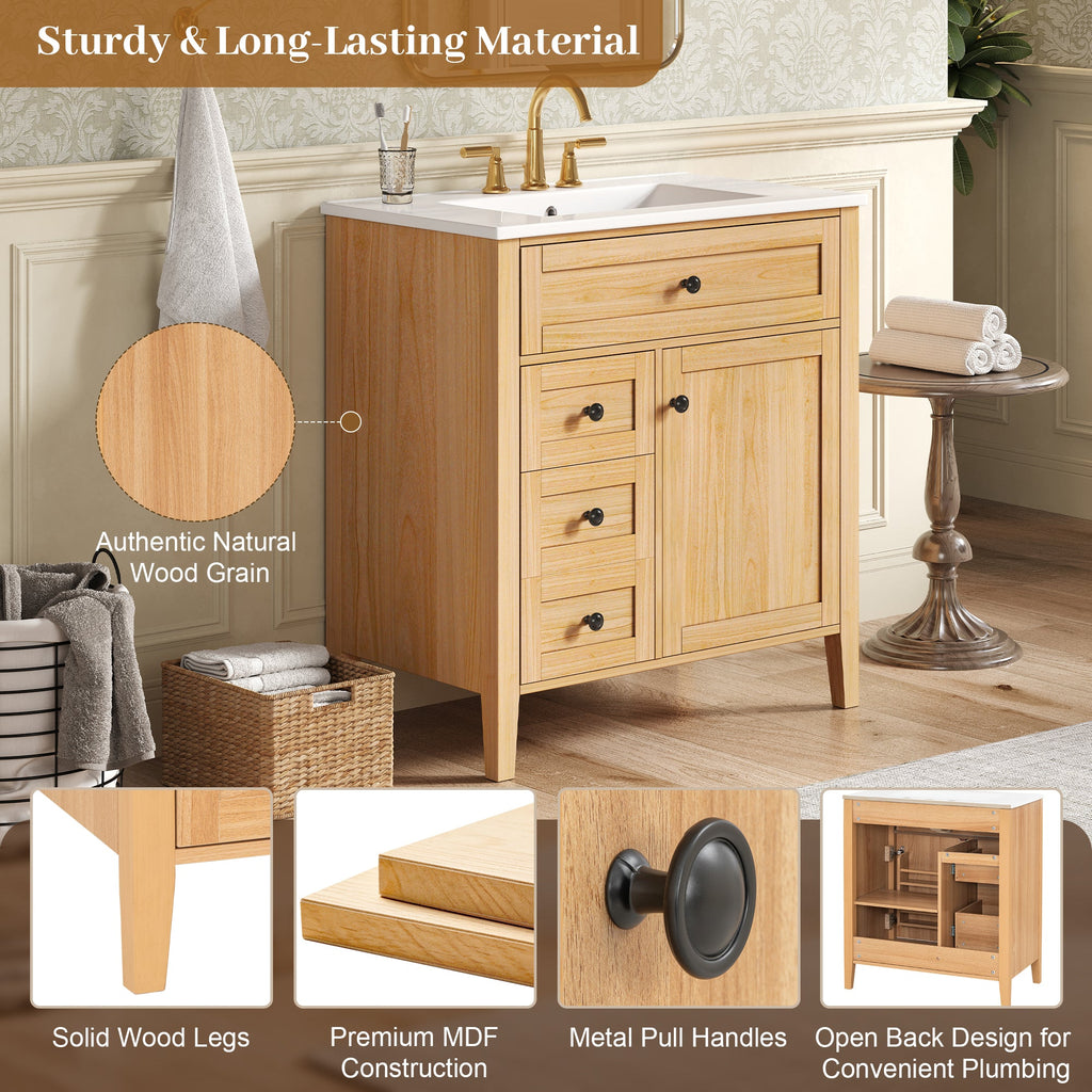30" Natural Wood Grain Bathroom Vanity