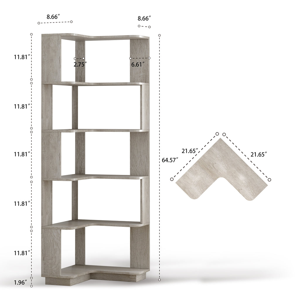 6 Tier Freestanding L-Shaped Corner Bookshelf