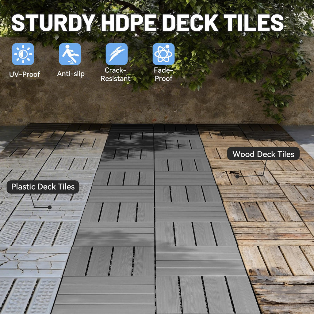 9 Pcs Interlocking Deck Tiles - Outdoor Waterproof Flooring