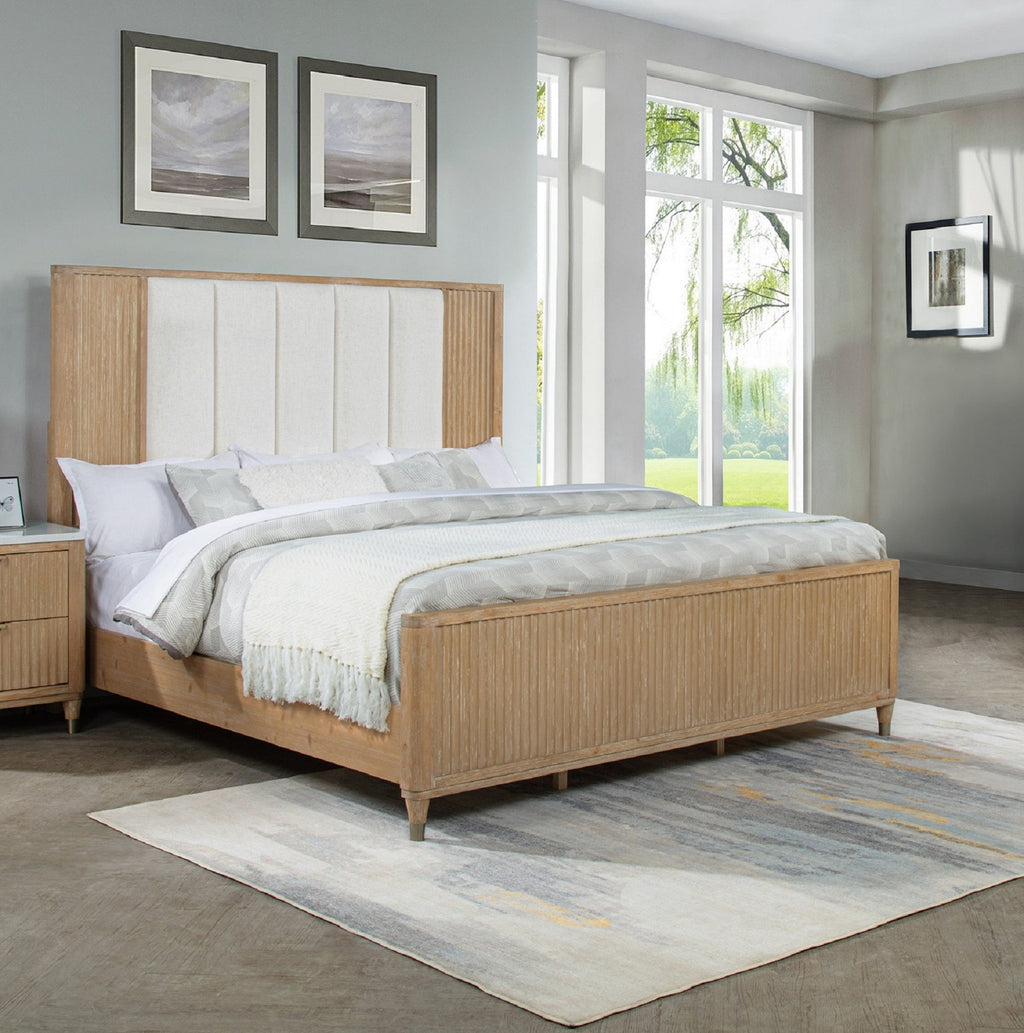 Stylish Paneled High Headboard Textured Accents Clean Lines