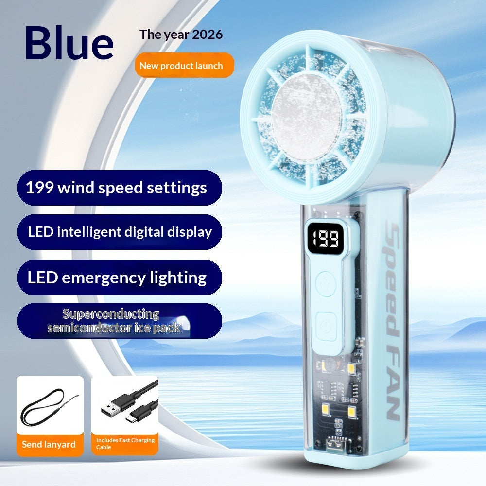 High-Speed Handheld Mini Fan With Digital Display Ice-Cooling Portable For Outdoor And Desk Use
