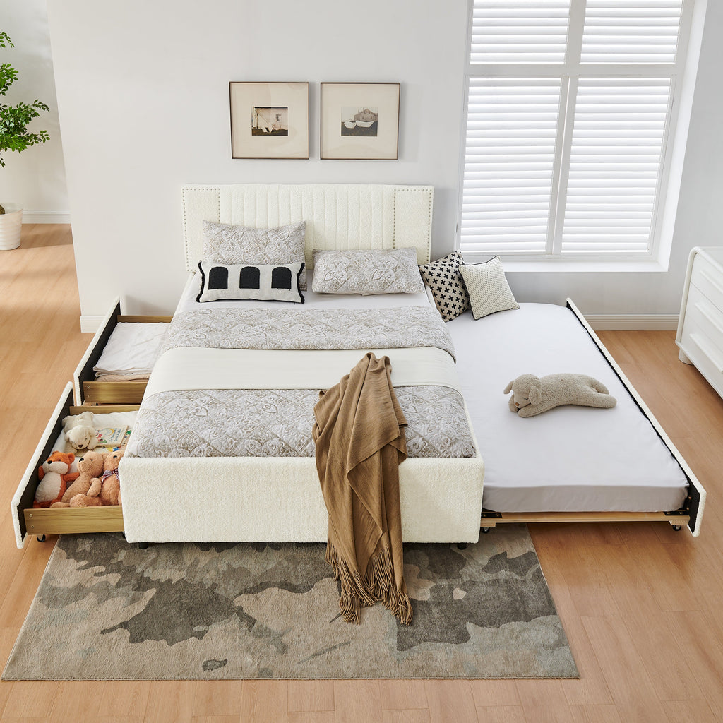 Queen Size Vertical Channel Tufted Headboard Bed