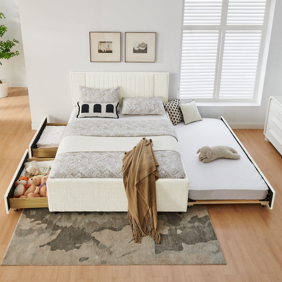 Queen Size Vertical Channel Tufted Headboard Bed