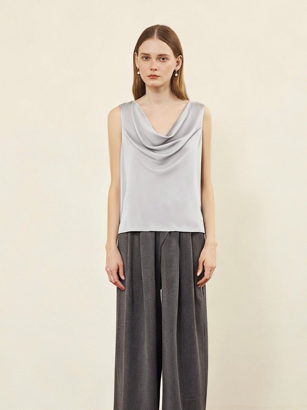 Womens Silk Boat-Neck Sleeveless Tank Top Mulberry-Silk Knitted Base Layer
