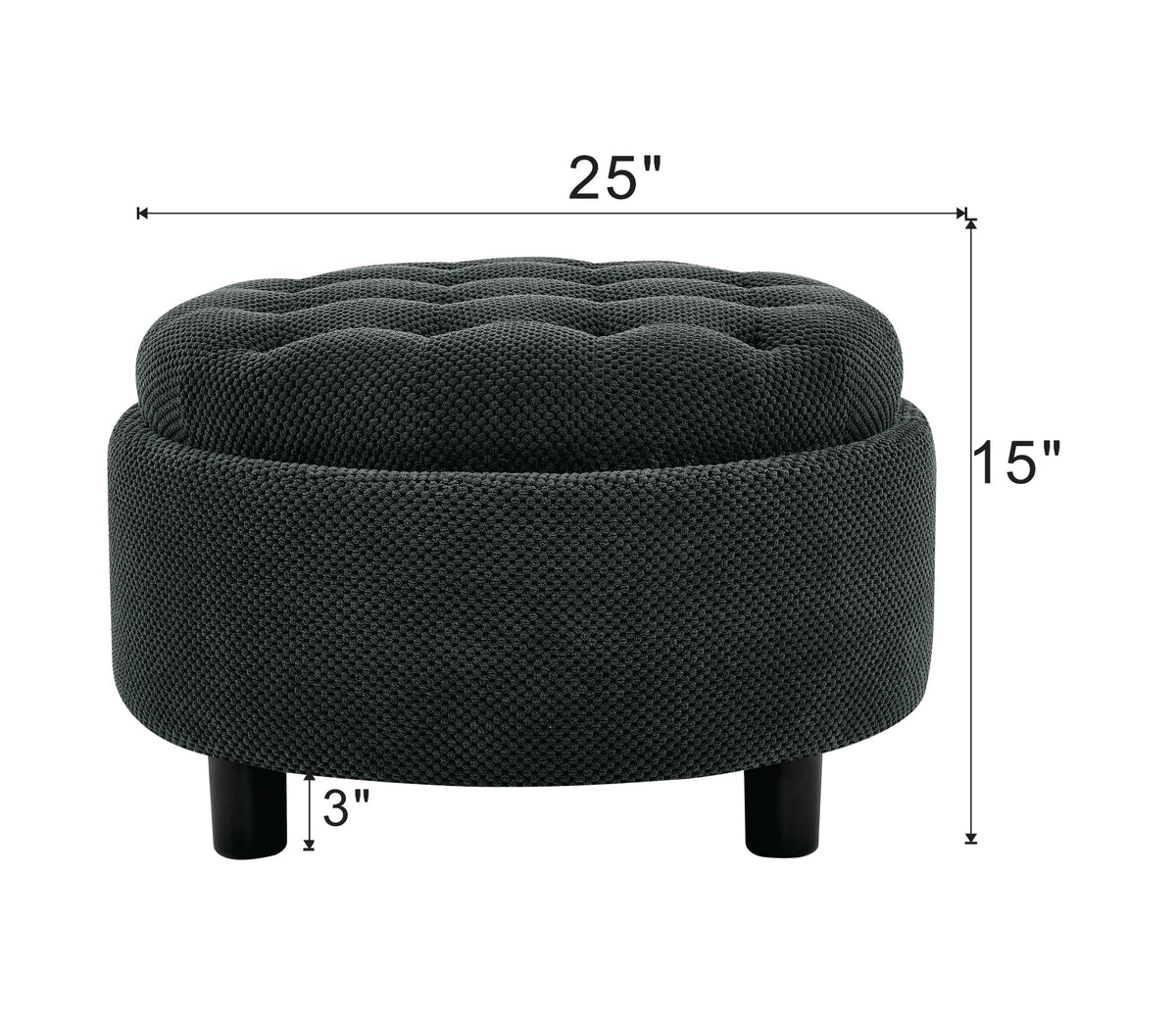 25 Inch Round Storage Ottoman with Tray
