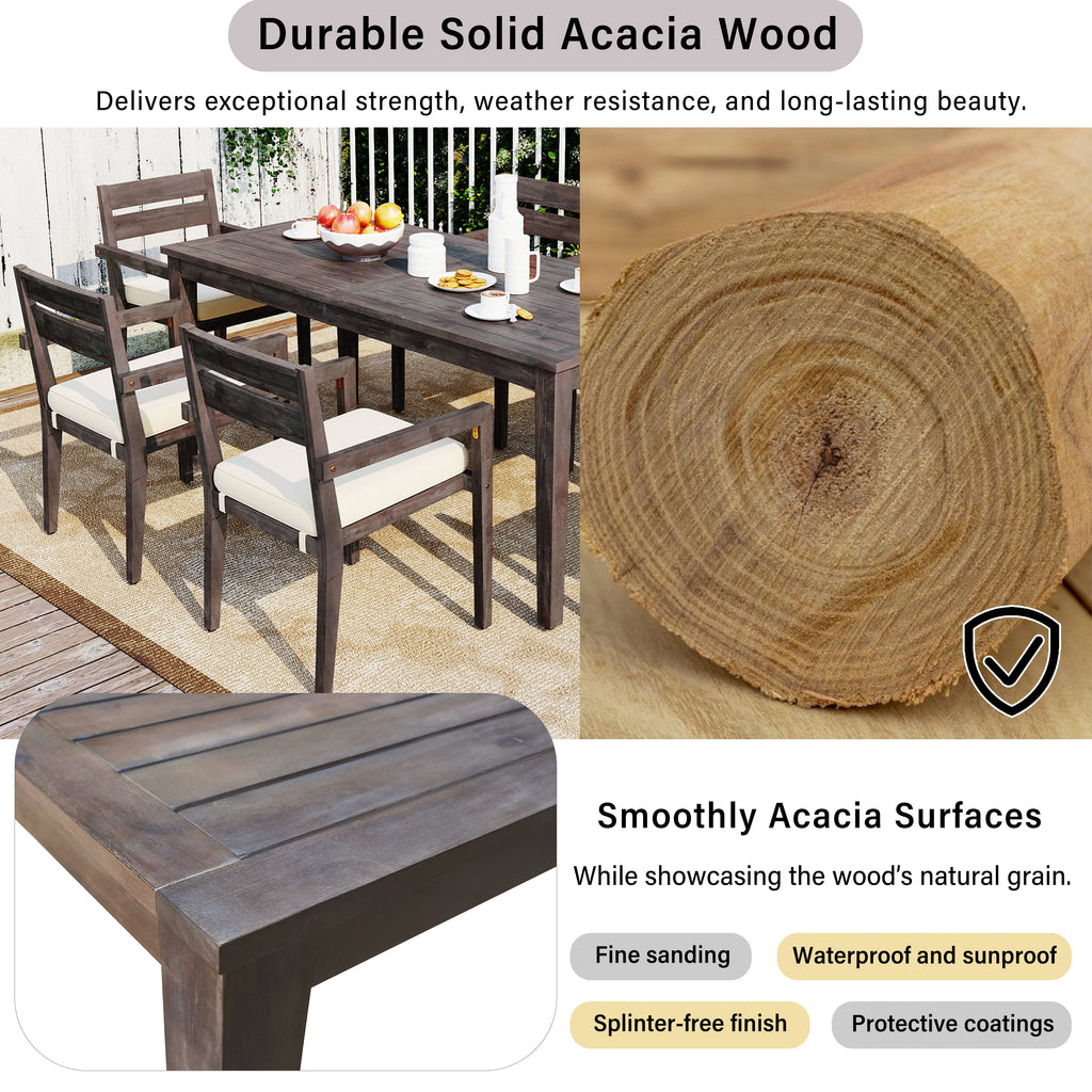7-Piece Acacia Wood Outdoor Dining Set with Cushions