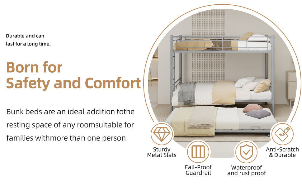 Silver Twin Metal Triple Bunk Bed Frame