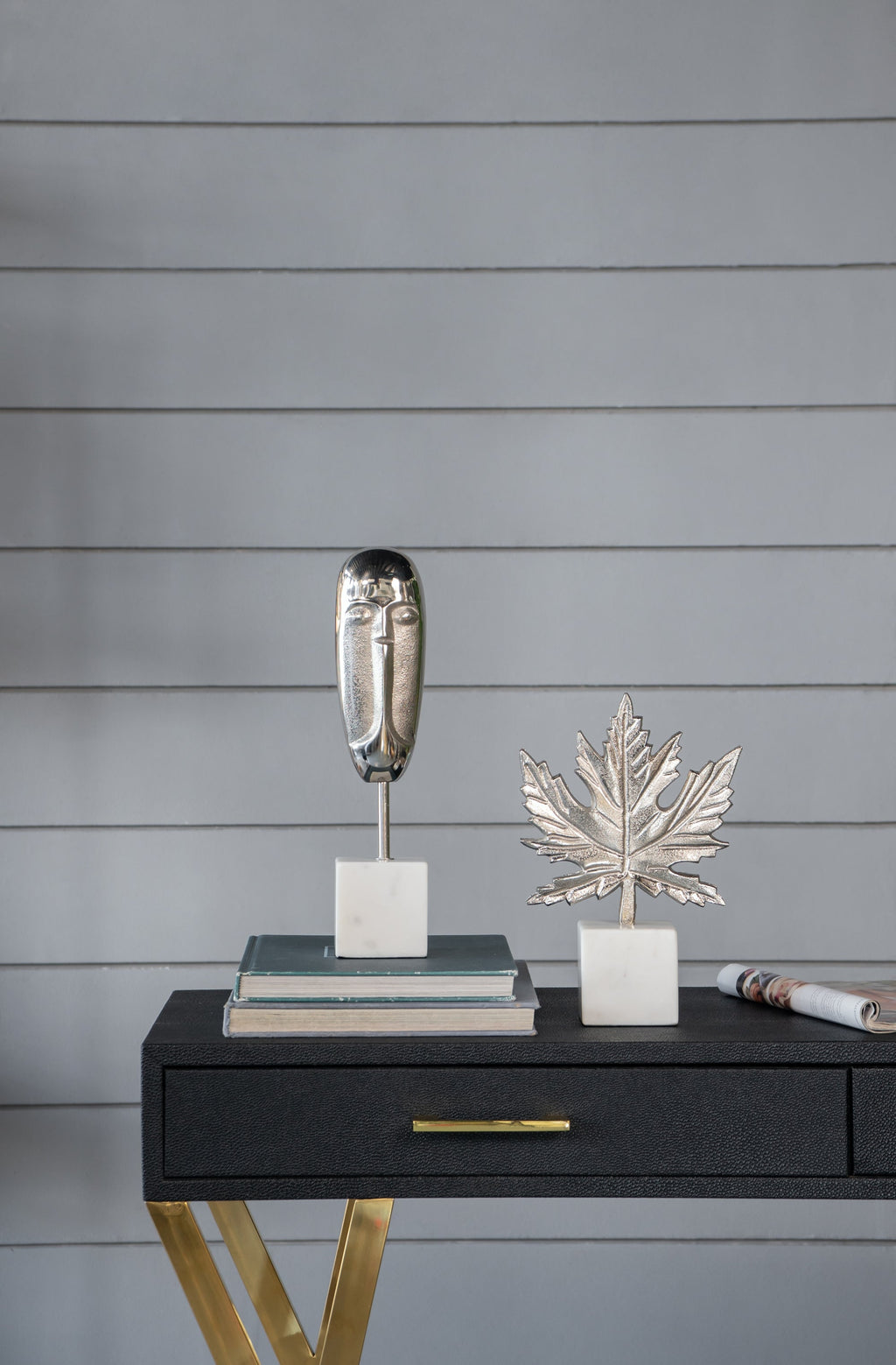 7x3x10.5" Aluminum Leaf On Marble Base