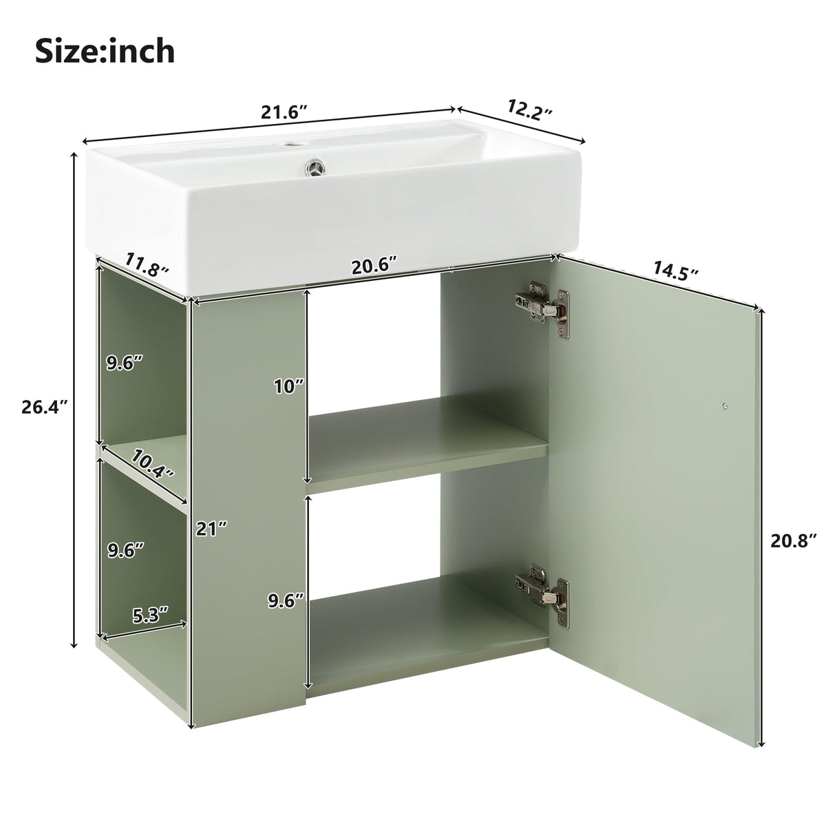 21.6 Inch Modern Floating Bathroom Vanity with Ceramic Basin