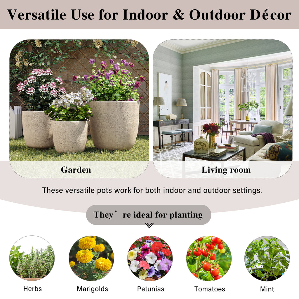 U_Style Lightweight Matte Textured MGO Outdoor Indoor Flower Pot Set