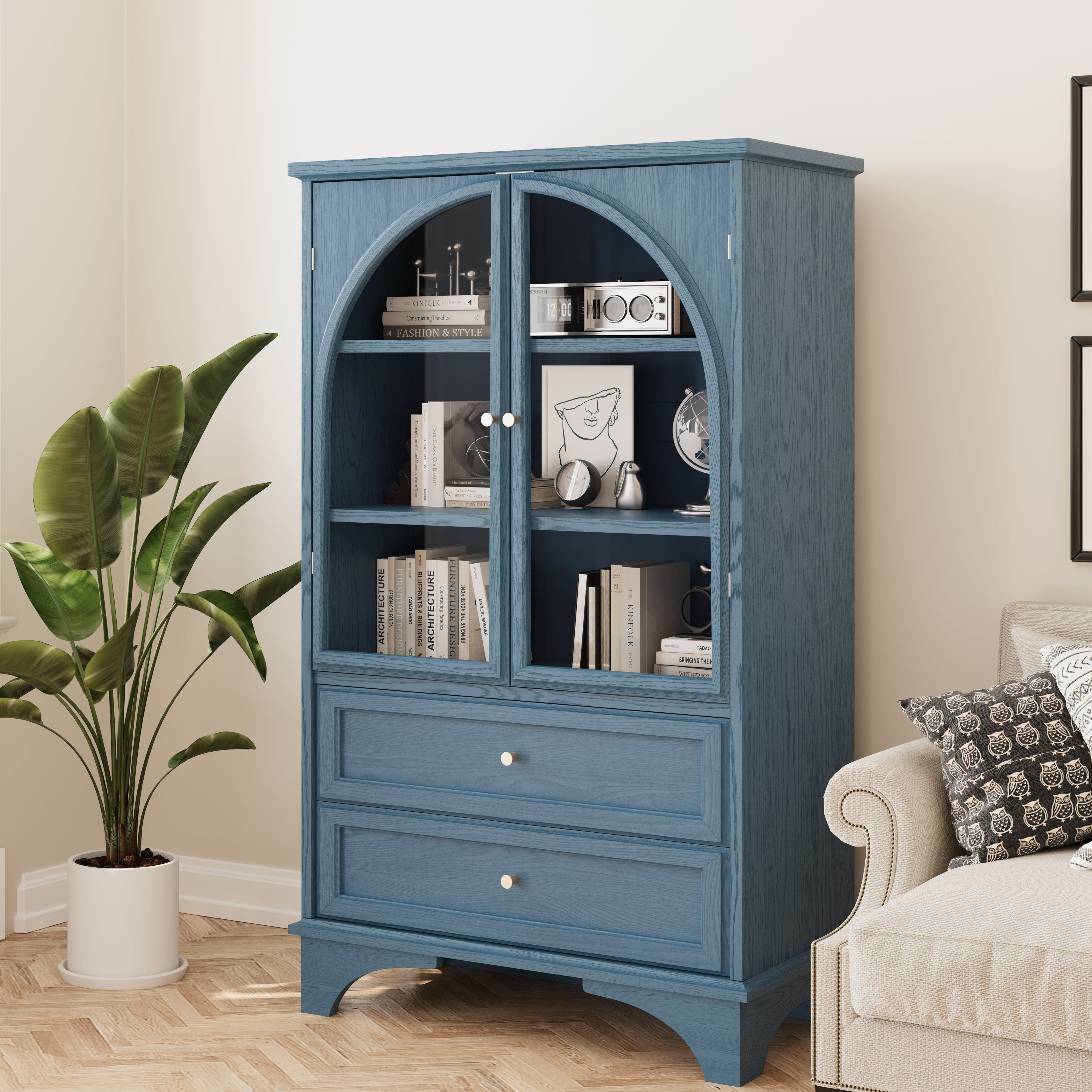 52.17"H Glass Door Display Case Storage Cabinet