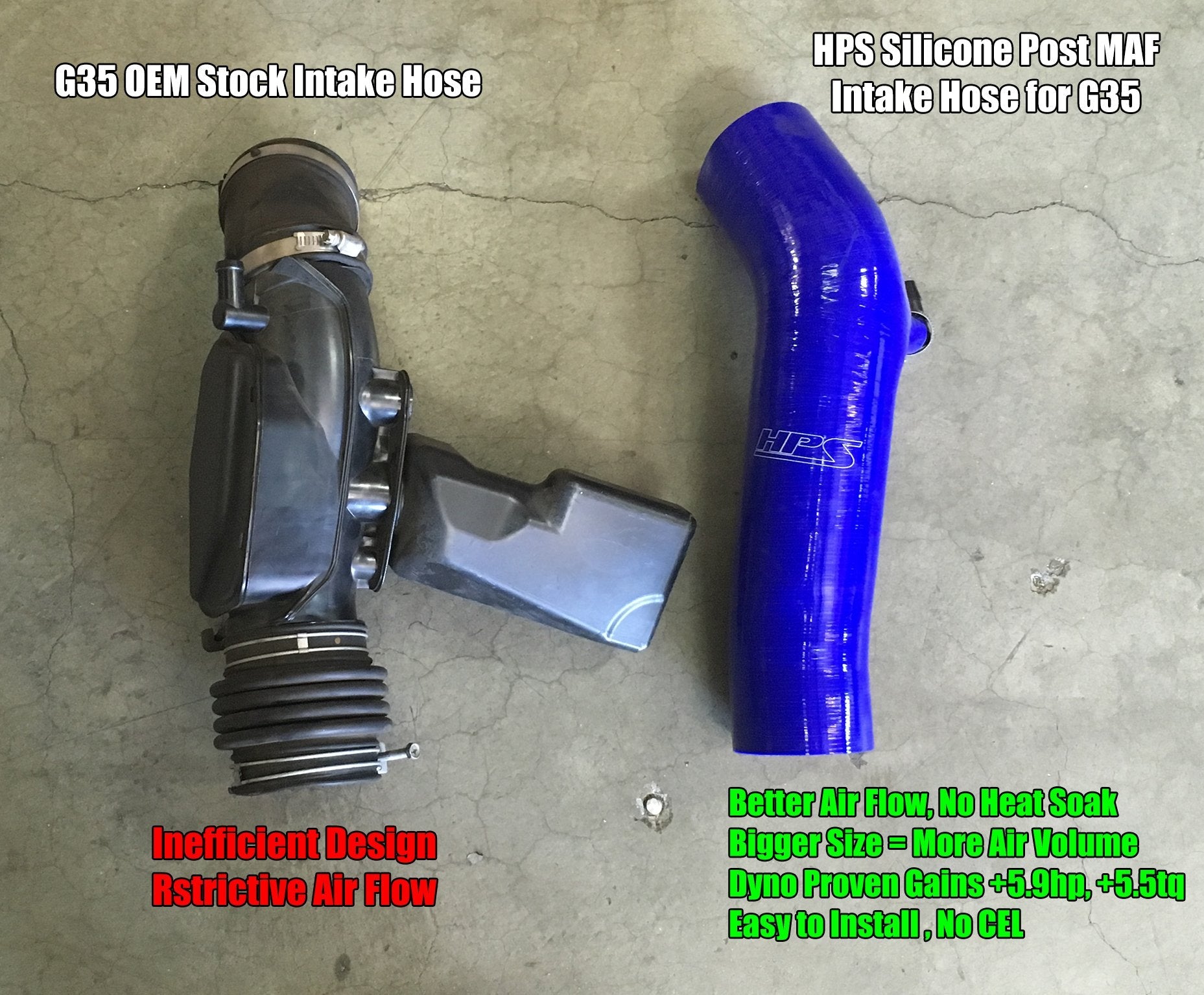 HPS Blue Reinforced Silicone Post MAF Air Intake Hose Kit Infiniti 03-07 G35 Coupe 3.5L V6