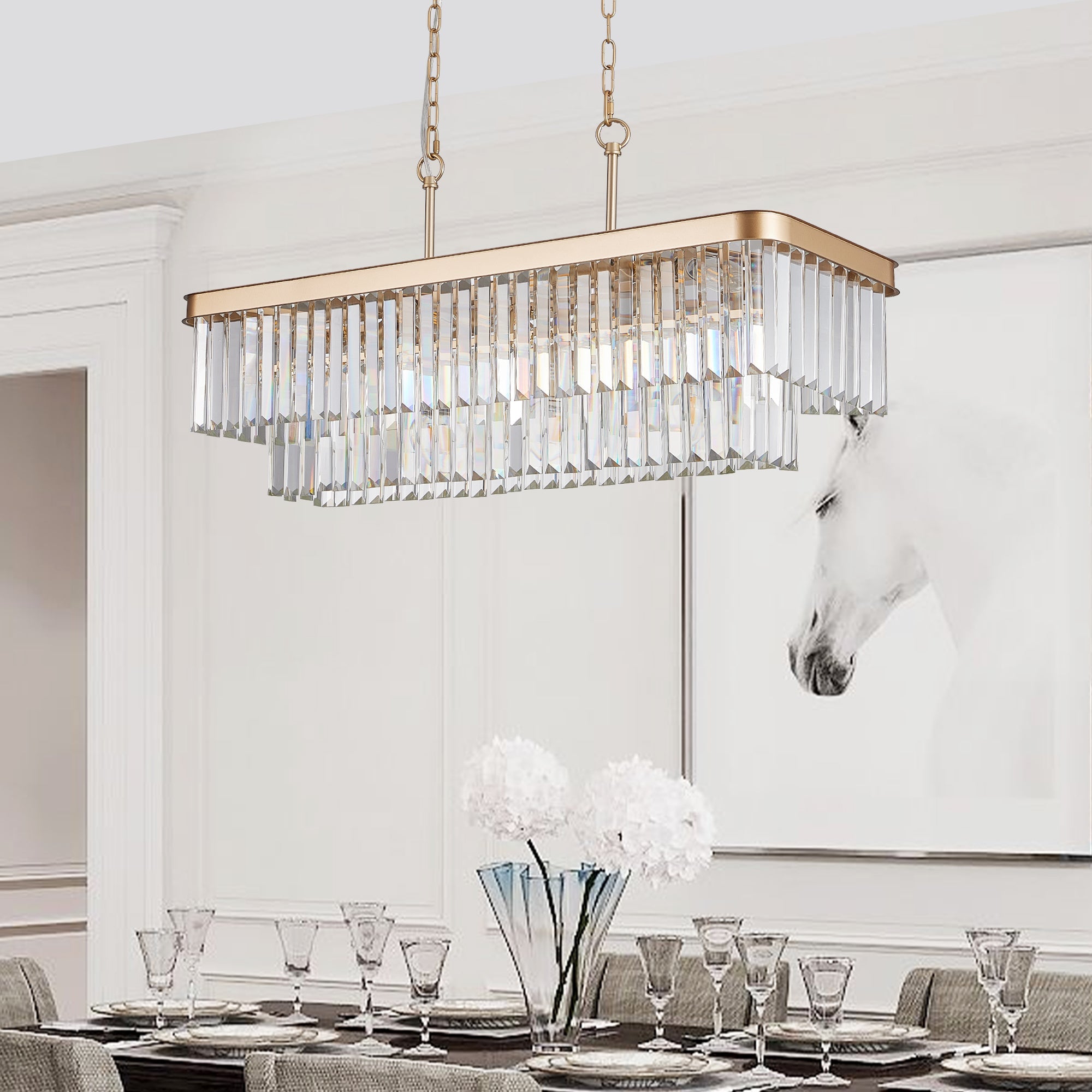 Rectangular Crystal Chandelier Adjustable