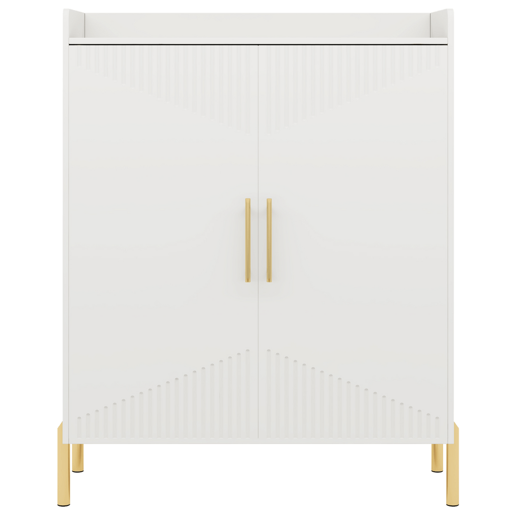 35.43 Inch White and Gold Shoe Cabinet