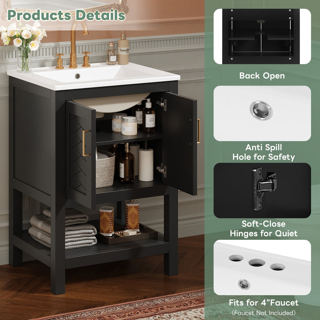 24" Modern Bathroom Vanity with Elegant Twill Design