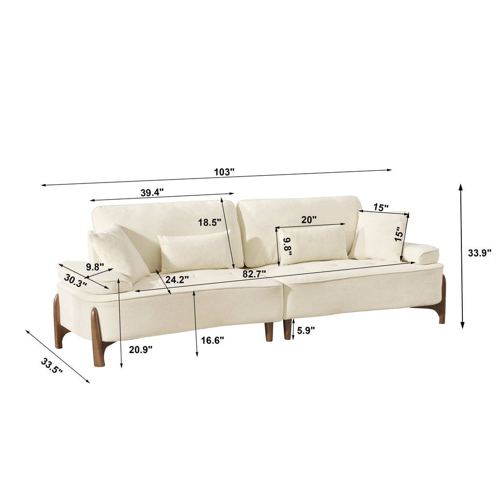 Comfortable 103 Inch Deep Seated Sofa with Pillow