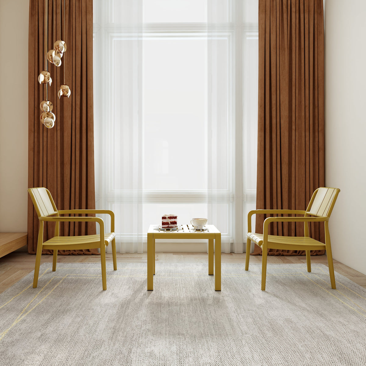 Summer 2-Piece PP Single-Seater Chairs + Coffee Table Set