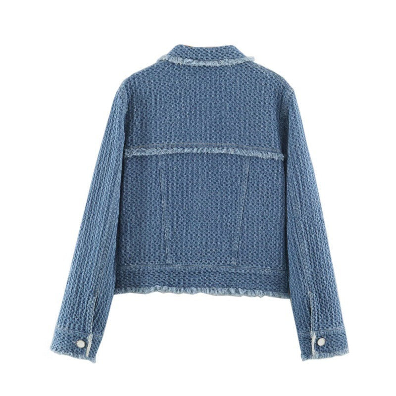 Versatile Long-sleeve Lapel-collar Cotton Denim Jacket