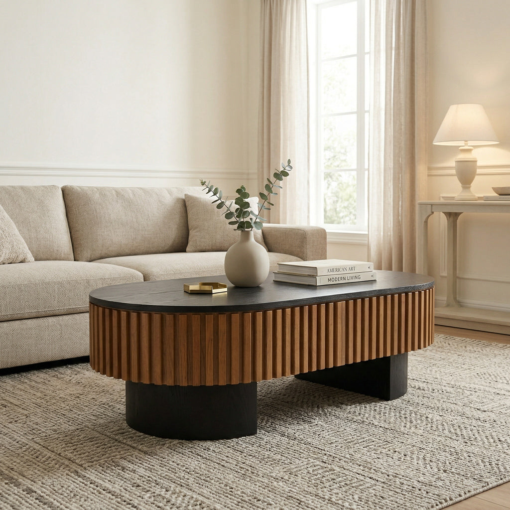43.7" Oval Coffee Table With Hidden Storage