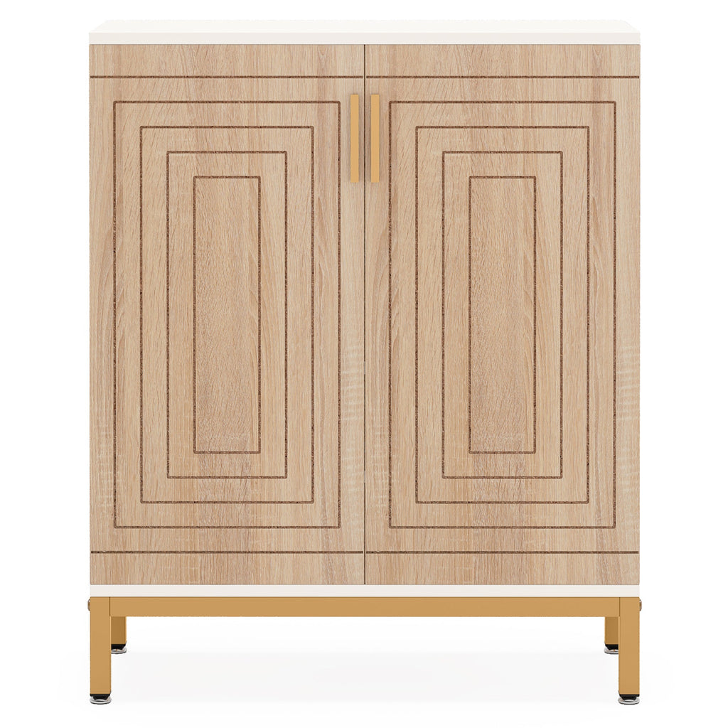 31.5" White & Natural Wood Shoe Cabinet