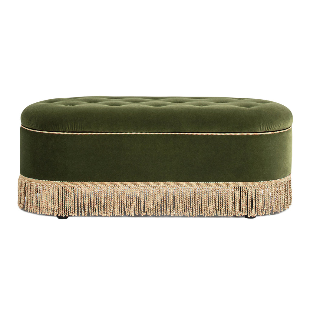 Melinda 48.5" Oval Tufted Bullion Fringe Storage Bench, Olive