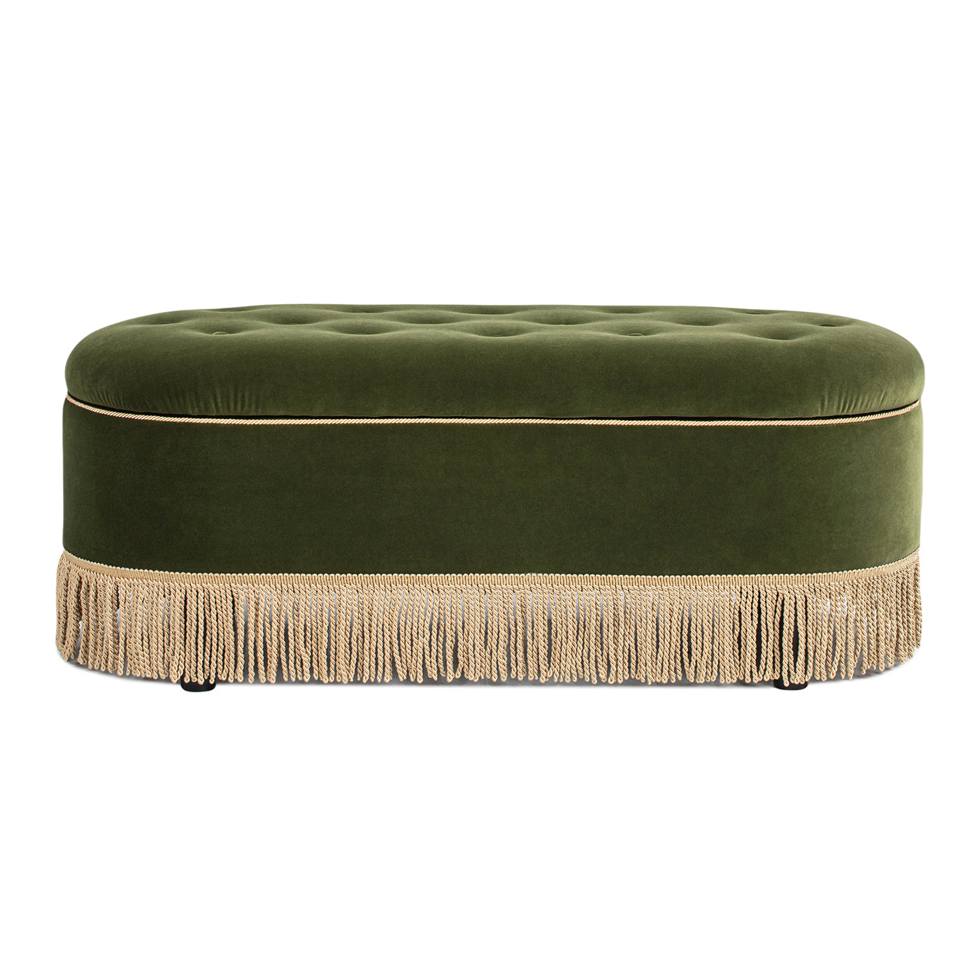 Melinda 48.5" Oval Tufted Bullion Fringe Storage Bench, Olive