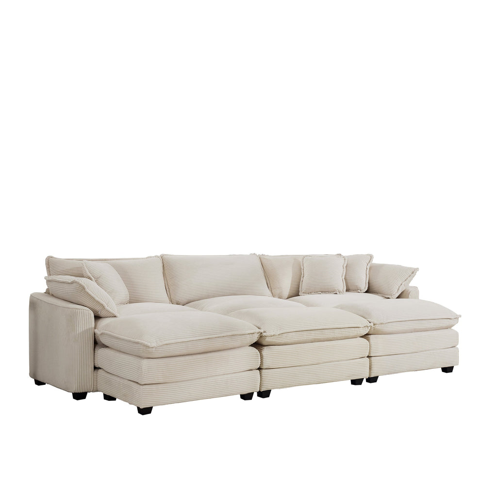 Oversized Modular Cushioned Sofa with 3 Ottomans