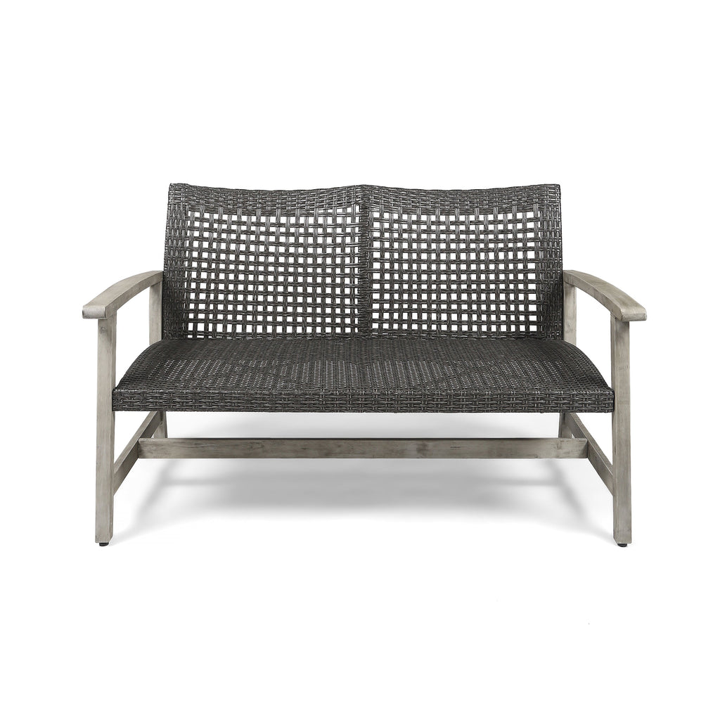 Hampton Outdoor Acacia Wood Wicker Loveseat