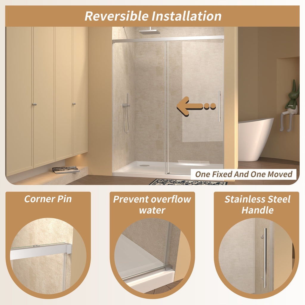 60" Width x 72" Height Single Sliding Shower Door