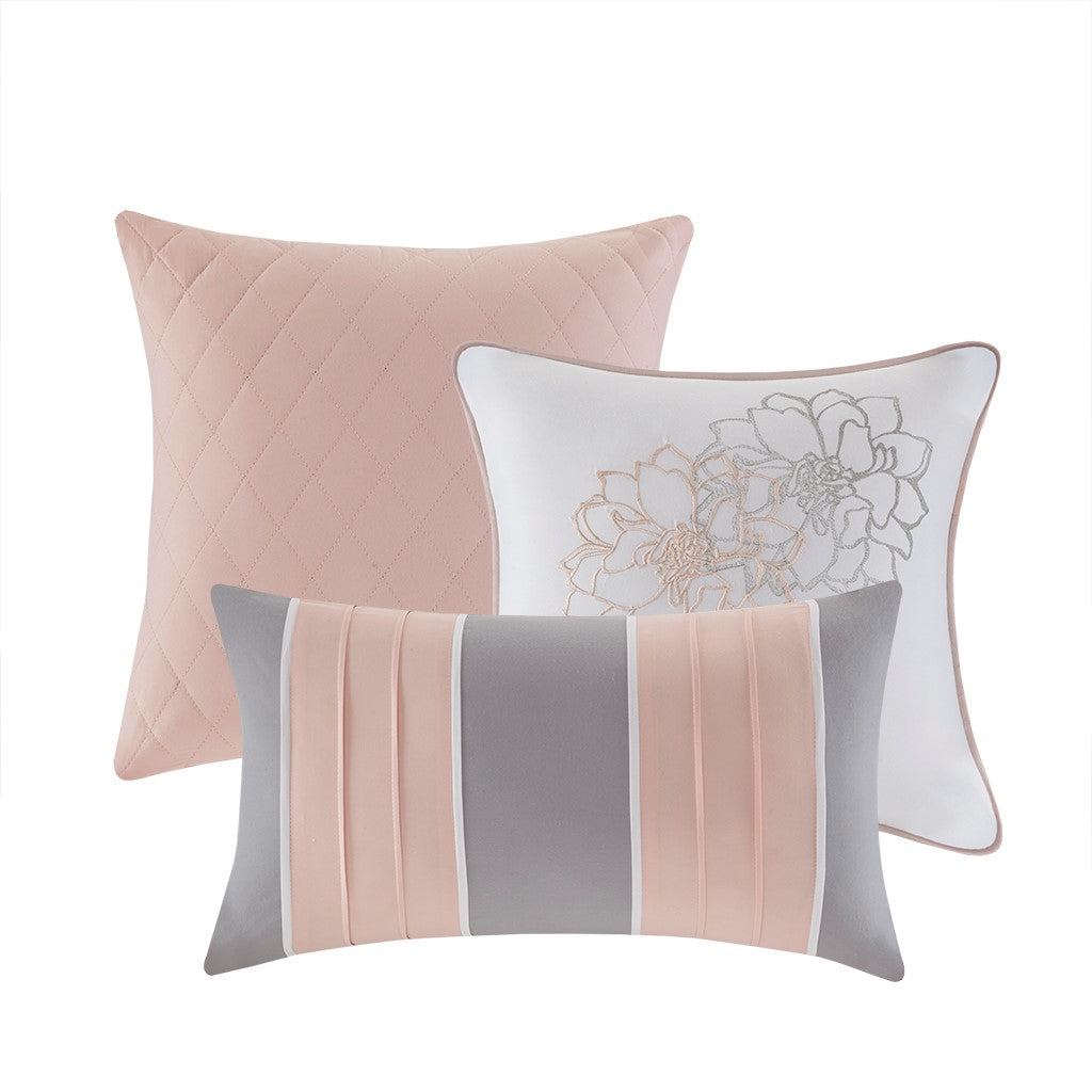 Printed Cotton Sateen Comforter Set - Grey/Peach King