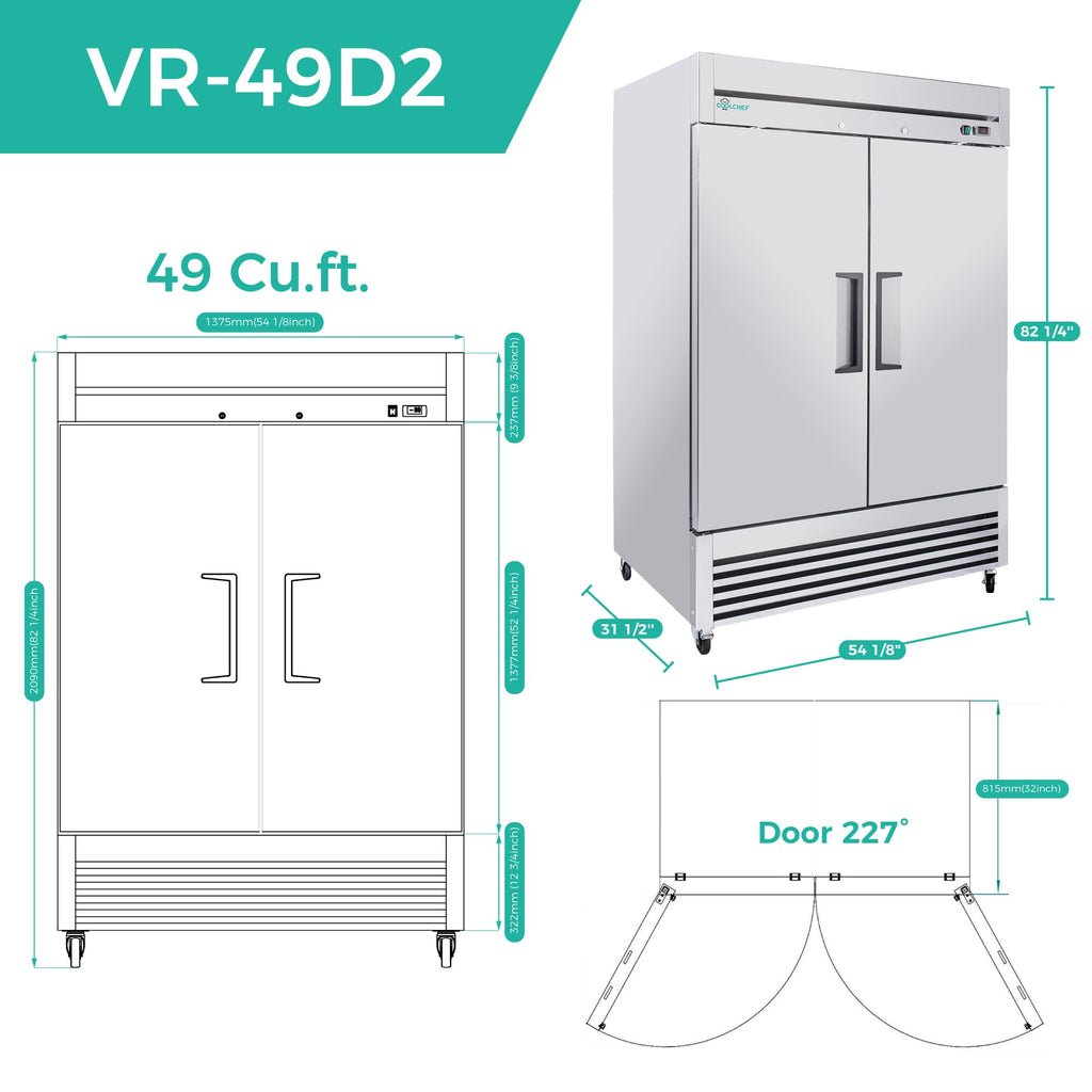 54" Commercial Refrigerator - Stainless Steel 49 Cu.Ft